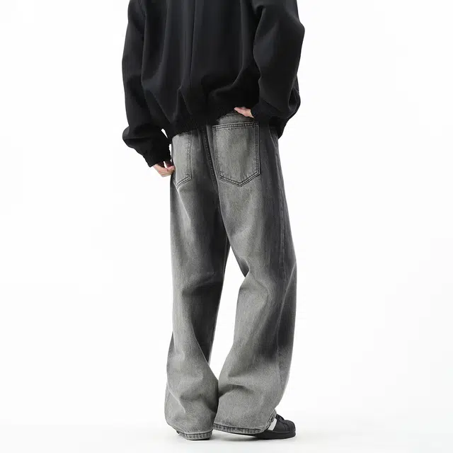 棉基因 美式高街复古渐变磨白做旧休闲百搭宽松直筒舒适垂感时尚潮流简约牛仔裤 男女同款