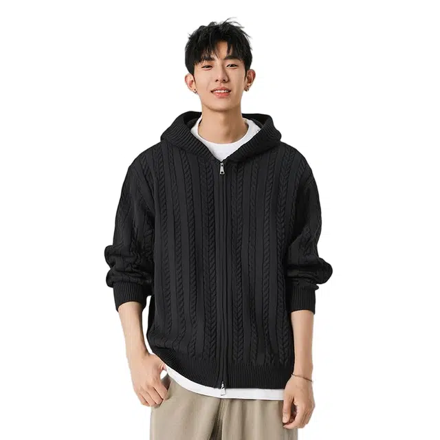 棉基因 纯色慵懒风简约时尚宽松连帽舒适柔软亲肤百搭开衫毛衣 男女同款