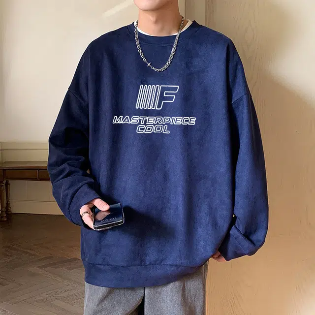 棉基因 美式高街字母印花麂皮绒圆领宽松简约休闲百搭卫衣 男女同款 五色可选