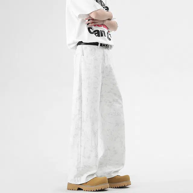 棉基因 纯棉扎染美式高街水洗做旧宽松简约复古运动直筒垂感休闲百搭基础款牛仔裤 男女同款