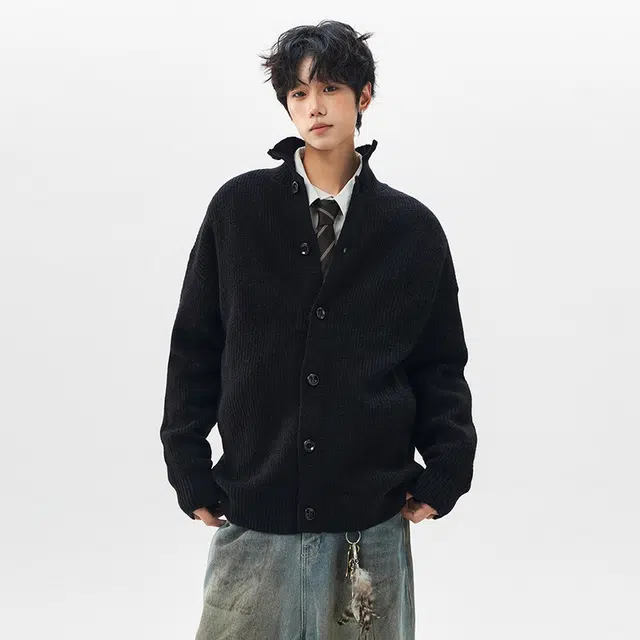 棉基因 老钱风高级感纹理设计款针织开衫纯色简约长袖立领拉链保暖宽松休闲毛衣 男女同款