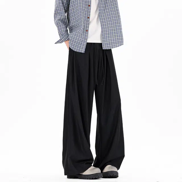 棉基因 美式高街纯色基础款复古运动宽松大码简约直筒垂感拖地中腰弹力系带日常通勤百搭休闲裤 男女同款