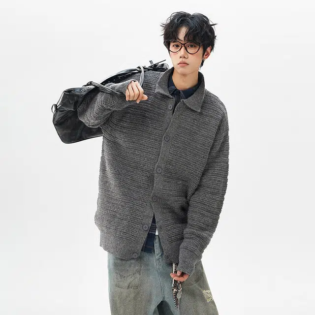 棉基因 老钱风高级感纹理设计款针织开衫时尚百搭简约长袖立领拉链保暖宽松休闲毛衣 男女同款