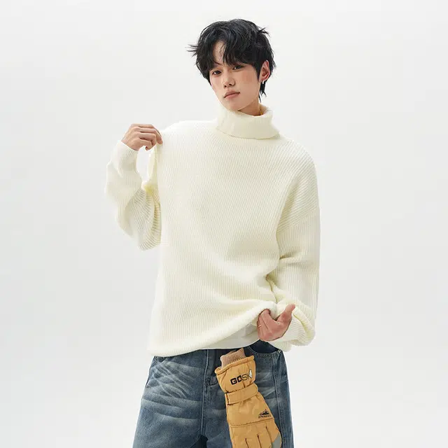 棉基因 美式学院文艺风高级感针织纹理纯色简约长袖立领套头上衣保暖舒适柔软宽松休闲毛衣 男女同款