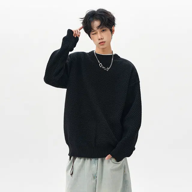 棉基因 老钱风复古高街设计款高级感针织打底上衣简约时尚圆领休闲百搭长袖毛衣 男女同款