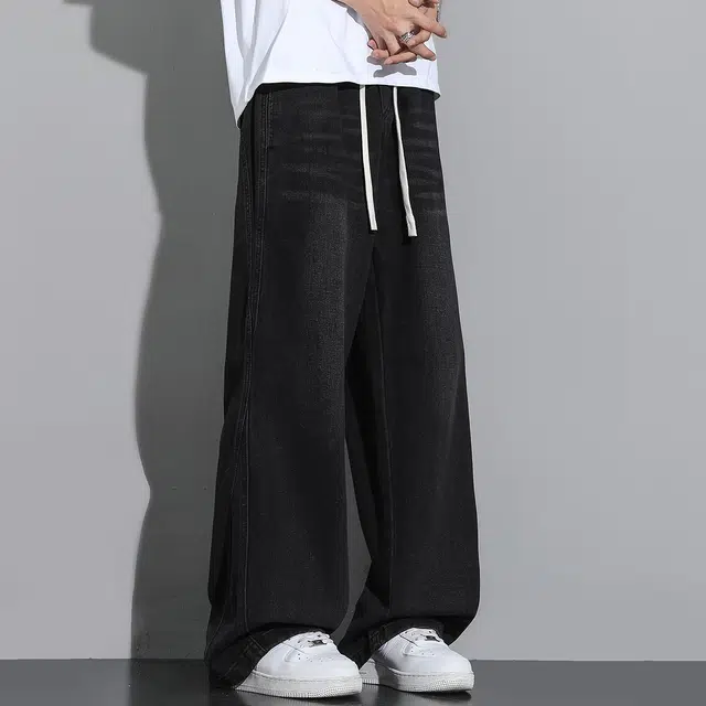 棉基因 复古美式高街运动宽松舒适直筒休闲通勤百搭垂感户外出行简约抽绳系带牛仔裤 男女同款