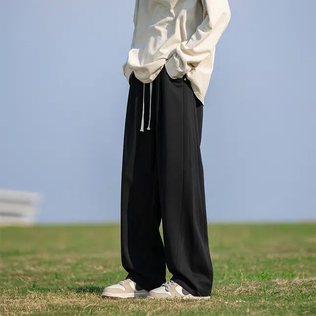 棉基因 美式高街纯色宽松复古运动简约潮牌中腰系带基础百搭直筒休闲裤 男女同款 多色可选