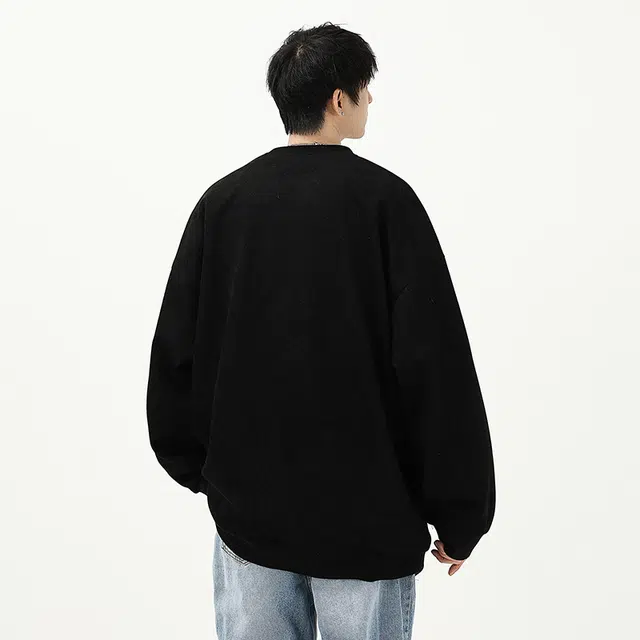 棉基因 美式高街简约印花设计宽松圆领麂皮绒休闲百搭基础款卫衣 男女同款