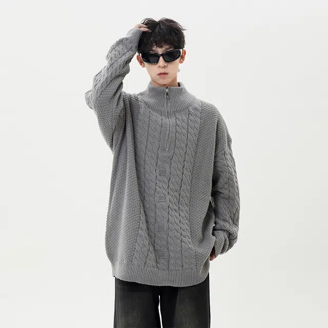 棉基因 文艺风不规矩结构设计款慵懒纯色潮流百搭打底针织上衣保暖防寒时尚宽松休闲毛衣 男女同款