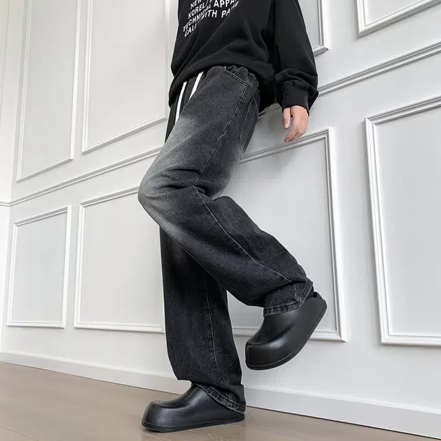 棉基因 美式高街复古磨白水洗做旧废土风宽松中腰直筒垂感舒适百搭牛仔裤 男女同款