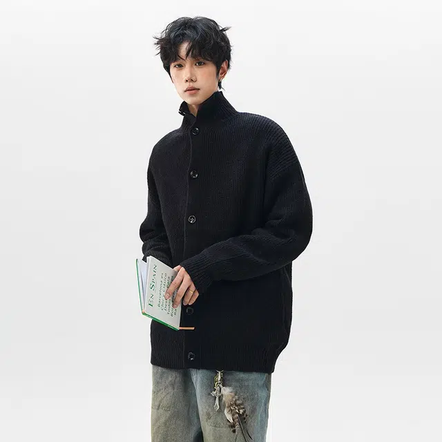 棉基因 老钱风高级感纹理设计款针织开衫纯色简约长袖立领拉链保暖宽松休闲毛衣 男女同款
