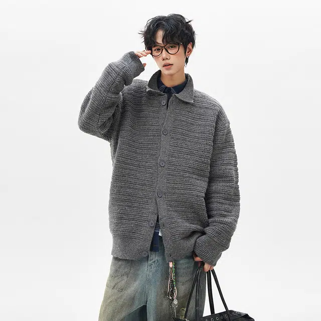 棉基因 老钱风高级感纹理设计款针织开衫时尚百搭简约长袖立领拉链保暖宽松休闲毛衣 男女同款