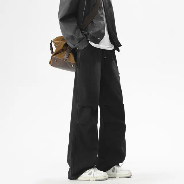 棉基因 美式高街水洗做旧复古褶皱宽松直筒垂感舒适简约时尚潮流百搭工装牛仔裤 男女同款