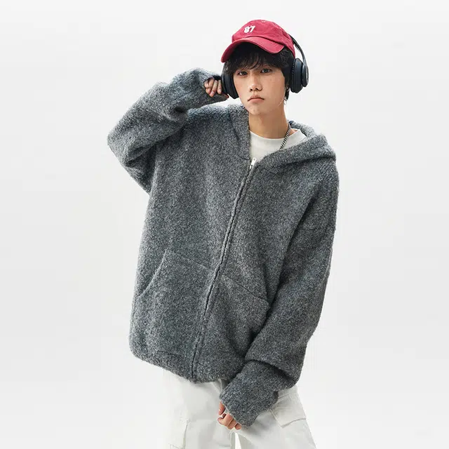 棉基因 美式复古高级感连帽基础款简约慵懒风宽松保暖舒适休闲百搭纯色学院风优雅针织毛衣 男女同款