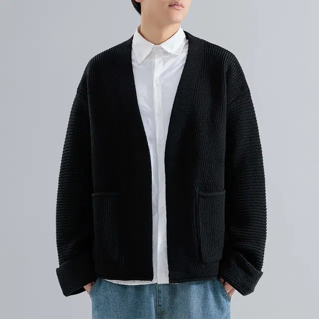 棉基因 美式复古简约高级纯色学院风慵懒风软糯时尚舒适保暖针织开衫宽松百搭休闲毛衣 男女同款