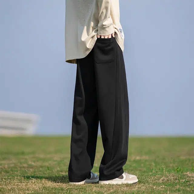 棉基因 美式高街纯色宽松复古运动简约潮牌中腰系带基础百搭直筒休闲裤 男女同款 多色可选