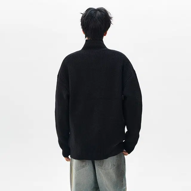 棉基因 老钱风高级感纹理设计款针织开衫纯色简约长袖立领拉链保暖宽松休闲毛衣 男女同款