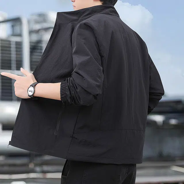 棉基因 美式高街复古宽松简约极简休闲立领纯色百搭夹克 男女同款