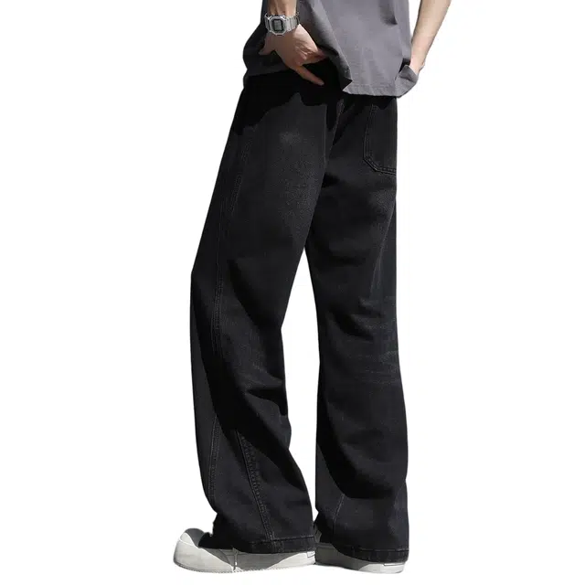 棉基因 复古美式高街运动宽松舒适直筒休闲通勤百搭垂感户外出行简约抽绳系带牛仔裤 男女同款