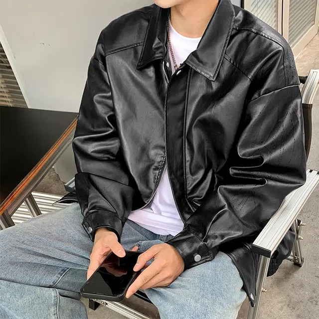 棉基因 美式高街小香风复古美拉德学院风纯色翻领时尚简约显瘦宽松百搭港味休闲皮衣夹克 男女同款