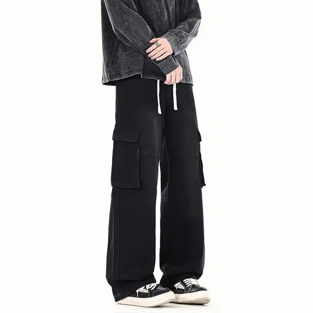 棉基因 美式高街水洗做旧复古磨白宽松简约直筒舒适垂感时尚潮流百搭牛仔裤 男女同款