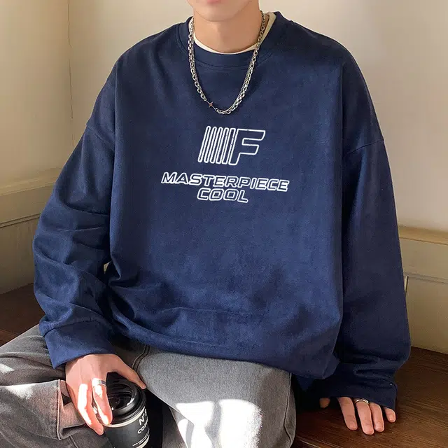 棉基因 美式高街字母印花麂皮绒圆领宽松简约休闲百搭卫衣 男女同款 五色可选