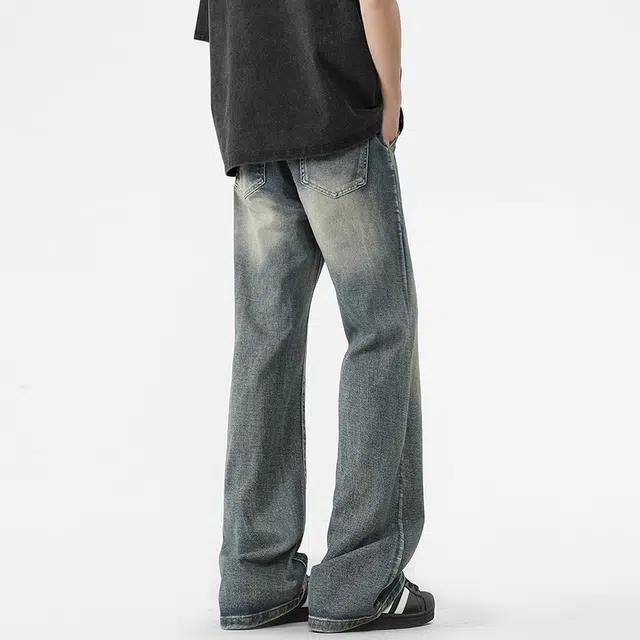 棉基因 美式高街复古磨白水洗做旧时尚直筒垂感宽松简约休闲百搭微喇显高显瘦氛围感基础款牛仔裤 男女同款