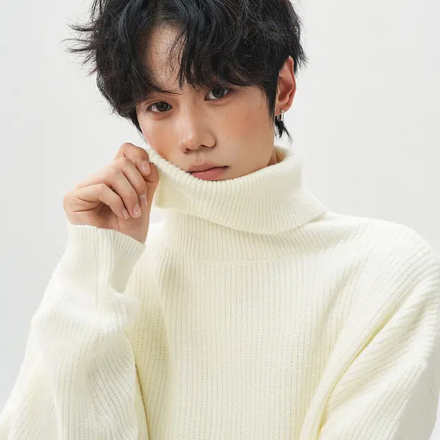 棉基因 美式学院文艺风高级感针织纹理纯色简约长袖立领套头上衣保暖舒适柔软宽松休闲毛衣 男女同款