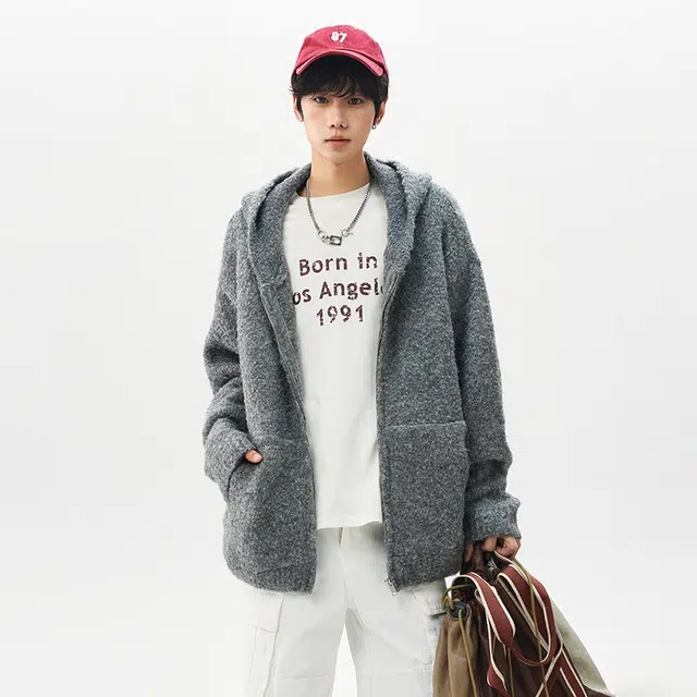 棉基因 美式复古高级感连帽基础款简约慵懒风宽松保暖舒适休闲百搭纯色学院风优雅针织毛衣 男女同款