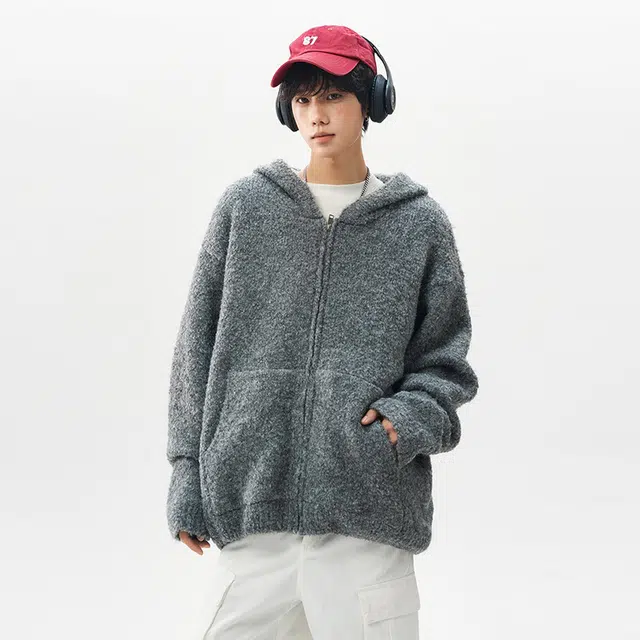 棉基因 美式复古高级感连帽基础款简约慵懒风宽松保暖舒适休闲百搭纯色学院风优雅针织毛衣 男女同款