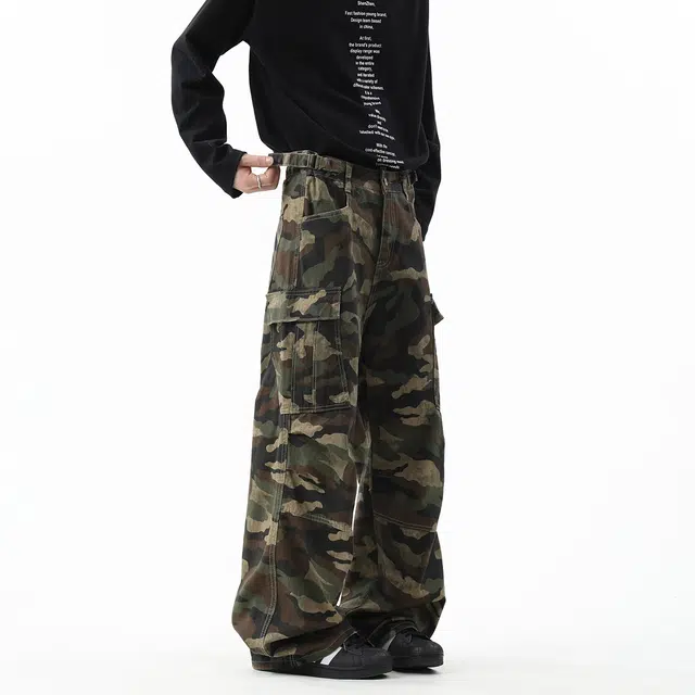 棉基因 美式高街纯棉休闲百搭宽松直筒舒适垂感日常通勤简约潮流迷彩工装牛仔裤 男女同款