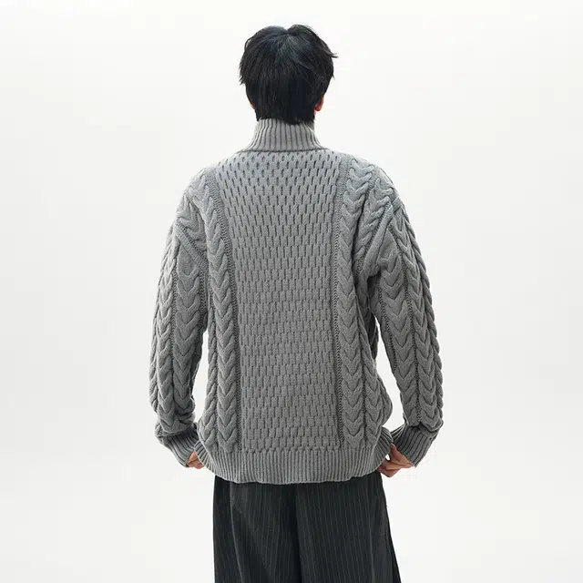 棉基因 美式复古不规则拼接结构设计款软糯懒感麻花纹理学院风休闲时尚宽松舒适保暖落肩长袖毛衣 男女同款