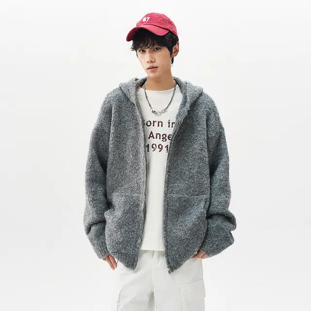 棉基因 美式复古高级感连帽基础款简约慵懒风宽松保暖舒适休闲百搭纯色学院风优雅针织毛衣 男女同款