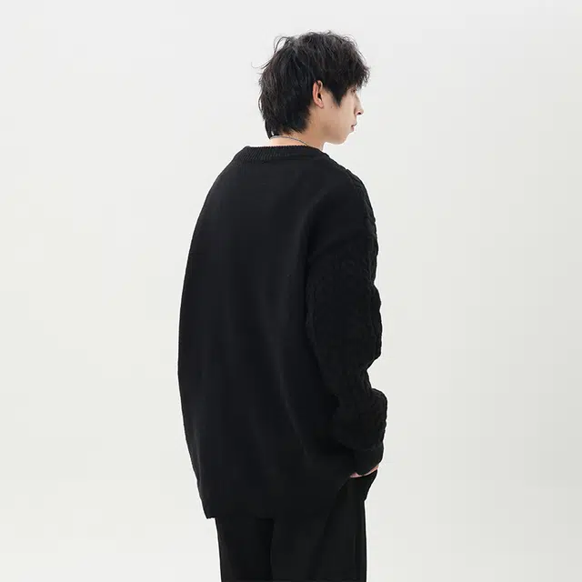 棉基因 文艺风编织肌理感纯色百搭麻花纹理圆领针织上衣结构设计款保暖宽松休闲毛衣 男女同款