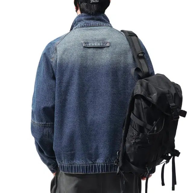 棉基因 美式高街复古潮流宽松水洗做旧日常通勤潮牌简约时尚百搭立领落肩基础款牛仔外套 男女同款
