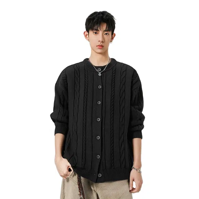 棉基因 纯色简约复古小香风圆领单排扣宽松慵懒风舒适柔软开衫毛衣 男女同款