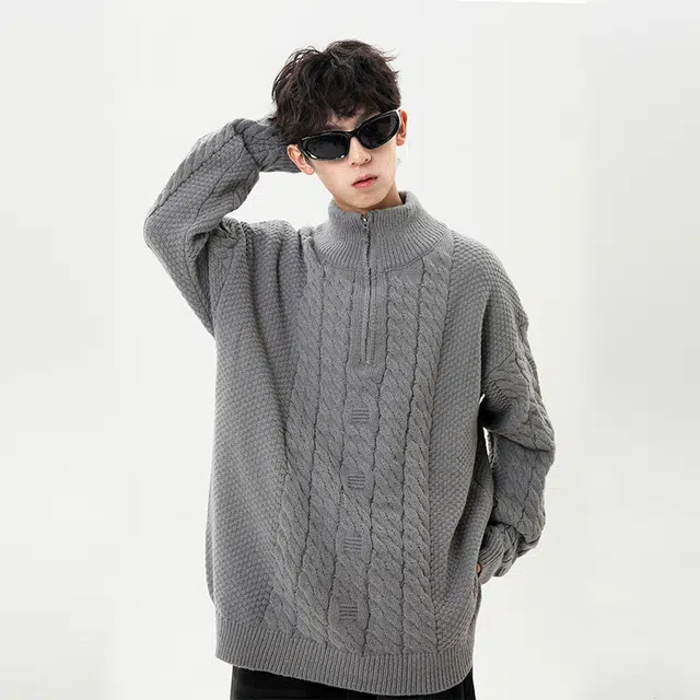 棉基因 文艺风不规矩结构设计款慵懒纯色潮流百搭打底针织上衣保暖防寒时尚宽松休闲毛衣 男女同款