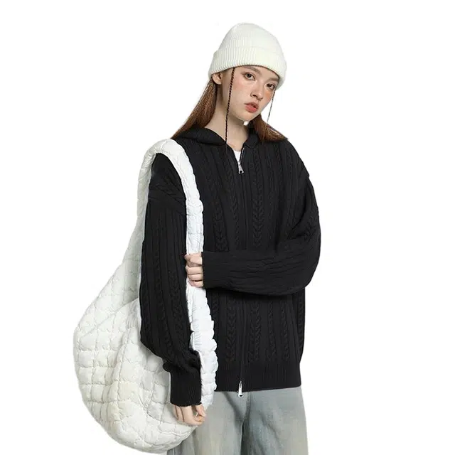 棉基因 纯色慵懒风简约时尚宽松连帽舒适柔软亲肤百搭开衫毛衣 男女同款