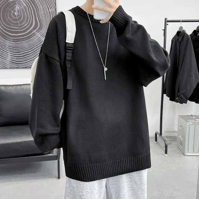 棉基因 美式学院风高级感针织纹理纯色简约长袖立领拉链套头上衣保暖宽松休闲毛衣 男女同款