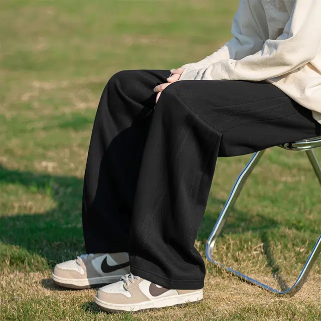 棉基因 美式高街纯色宽松复古运动简约潮牌中腰系带基础百搭直筒休闲裤 男女同款 多色可选