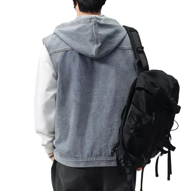 棉基因 美式复古水洗做旧宽松连帽落肩高街潮流时尚简约日常通勤牛仔外套 男女同款