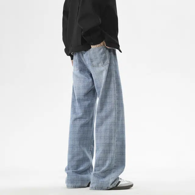 棉基因 美式高街复古格子小众设计宽松直筒休闲垂感简约舒适通勤潮流百搭氛围感牛仔裤 男女同款