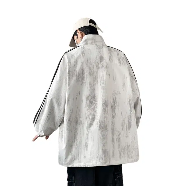 棉基因 美式高街复古条纹做旧扎染宽松简约翻领防风休闲百搭小香风夹克 男女同款