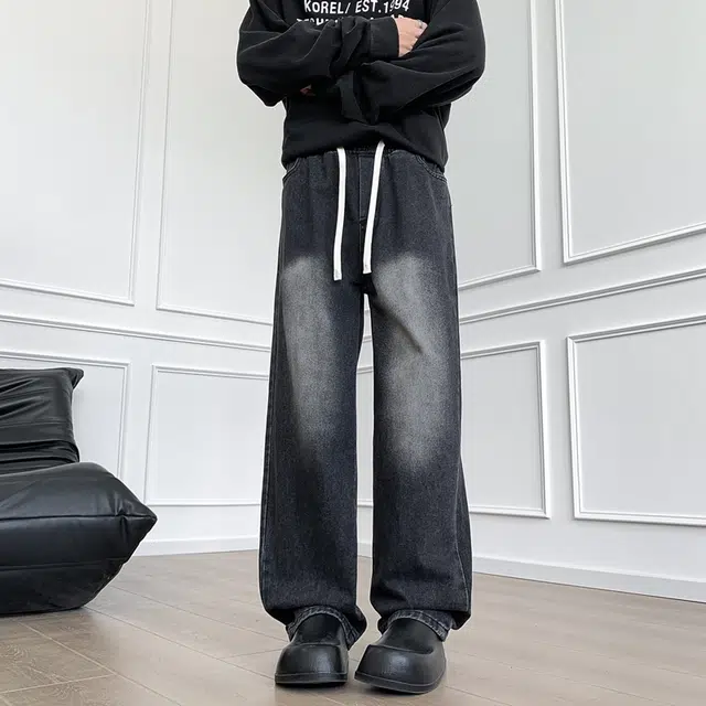 棉基因 美式高街复古磨白水洗做旧废土风宽松中腰直筒垂感舒适百搭牛仔裤 男女同款