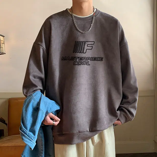 棉基因 美式高街字母印花麂皮绒圆领宽松简约休闲百搭卫衣 男女同款 五色可选
