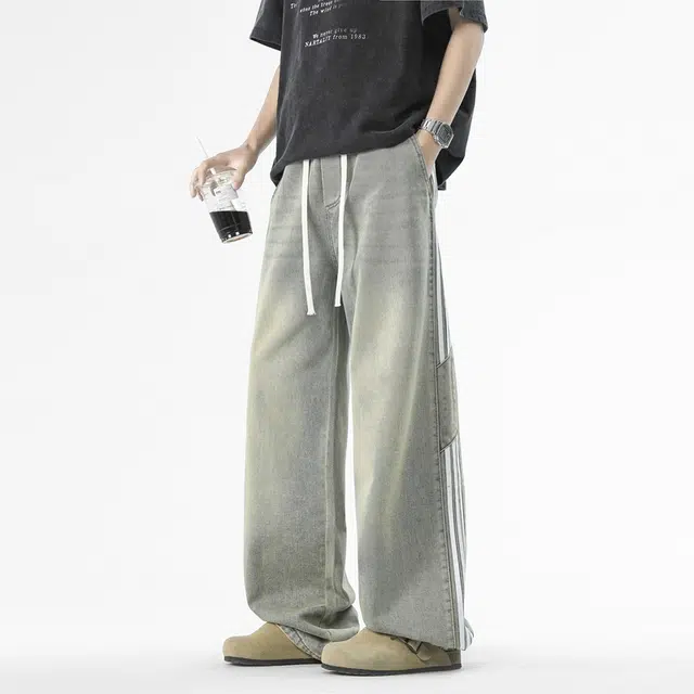 棉基因 美式高街复古直筒宽松时尚简约牛仔裤 男女同款