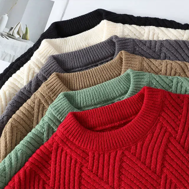 棉基因 文艺风纯色慵懒风菱形结构纹理百搭长袖针织宽松情侣美式复古外套潮流休闲亲肤套头打底毛衣 男女同款