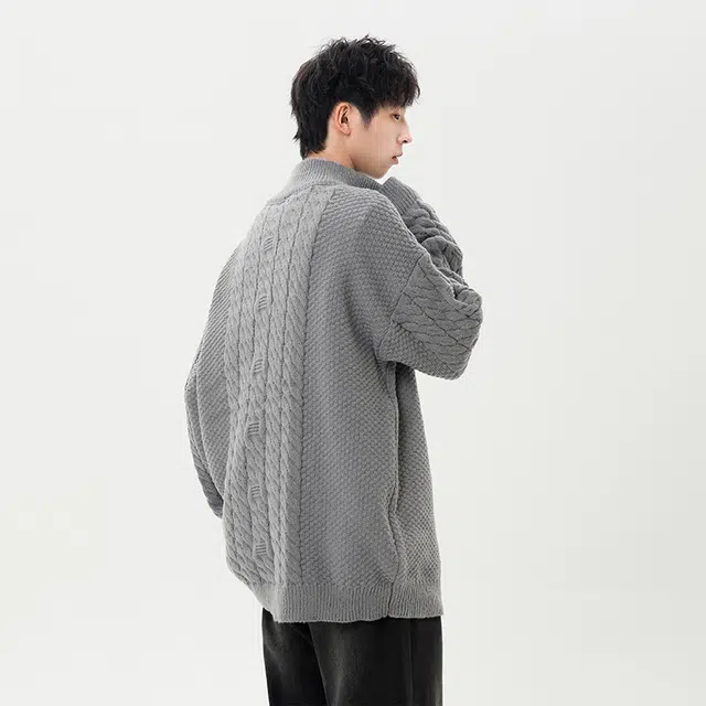 棉基因 文艺风不规矩结构设计款慵懒纯色潮流百搭打底针织上衣保暖防寒时尚宽松休闲毛衣 男女同款