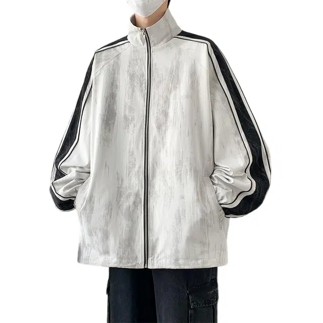 棉基因 美式高街复古条纹做旧扎染宽松简约翻领防风休闲百搭小香风夹克 男女同款