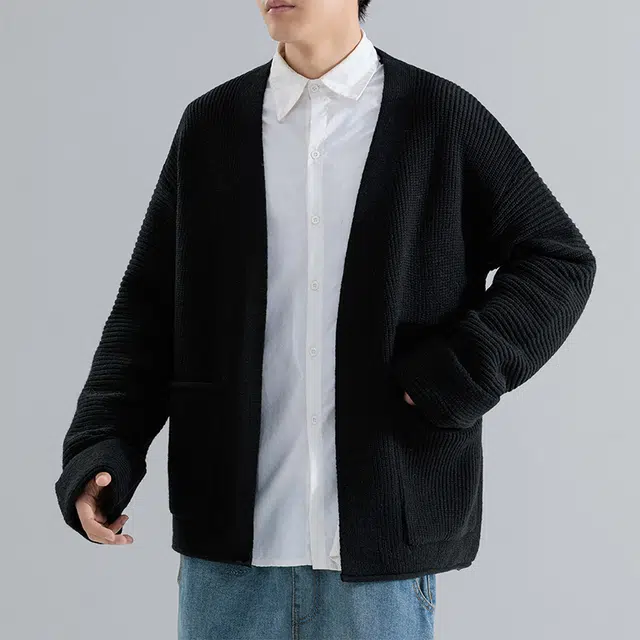 棉基因 美式复古简约高级纯色学院风慵懒风软糯时尚舒适保暖针织开衫宽松百搭休闲毛衣 男女同款